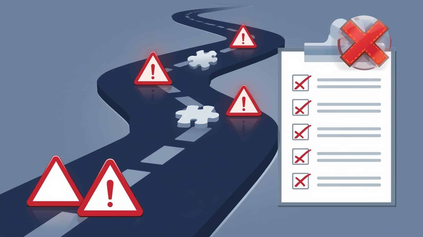 ALT: Warnschilder auf einer Kurve symbolisieren Gefahren in der digitalen Planung.