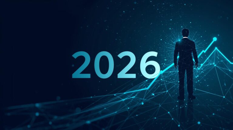 Fortschrittliche digitale Welt mit Business-Strategien 2026.