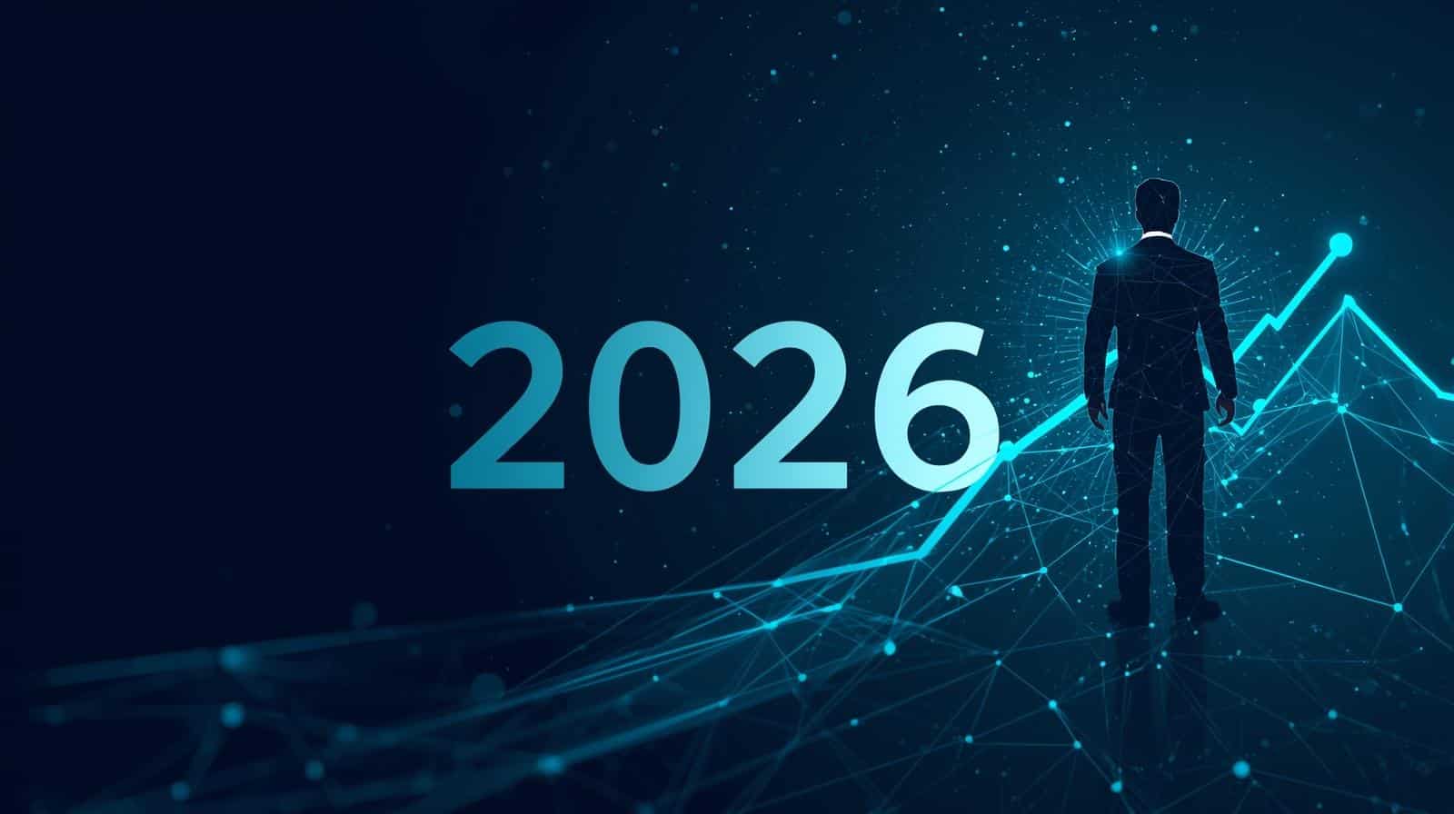Fortschrittliche digitale Welt mit Business-Strategien 2026.