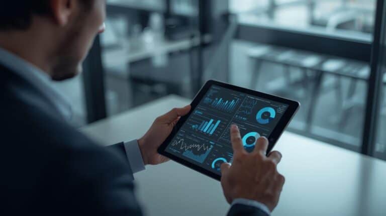 Führungskraft analysiert ROI- und Effizienzkennzahlen von Sales Operations auf einem Dashboard