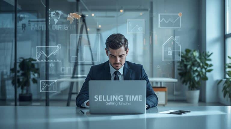 Vertriebler analysiert Verkaufsdaten und administrative Aufgaben vor einem CRM-Dashboard im Büro